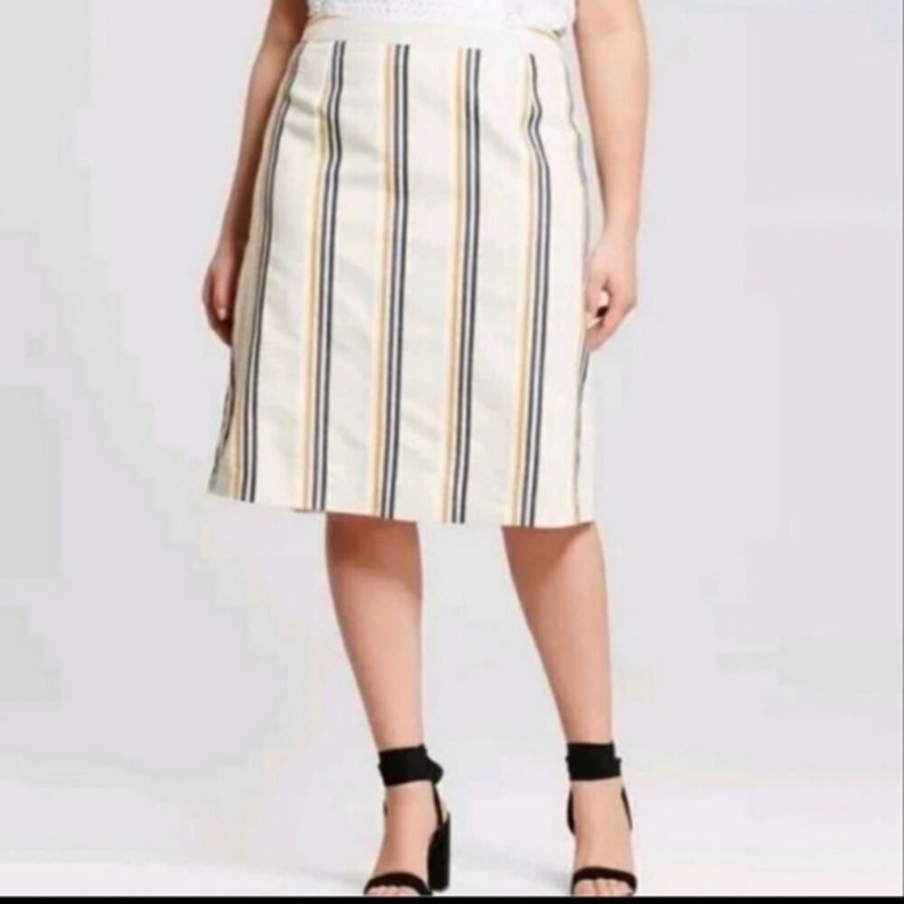 Who What Wear Cotton & Linen Tan Striped Knee Length Skirt